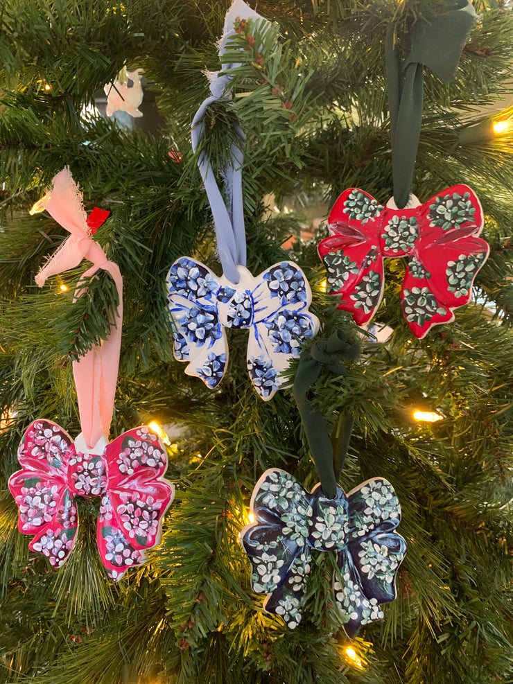 Hand-painted Bow Hydrangeas Ceramic Ornament