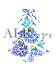 Christmas  Hydrangea Tree Blue  8x10 or 5x7 Fine Art Print