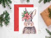 2024 Poinsettia Bunny 5x7 Blank Christmas Greeting Card