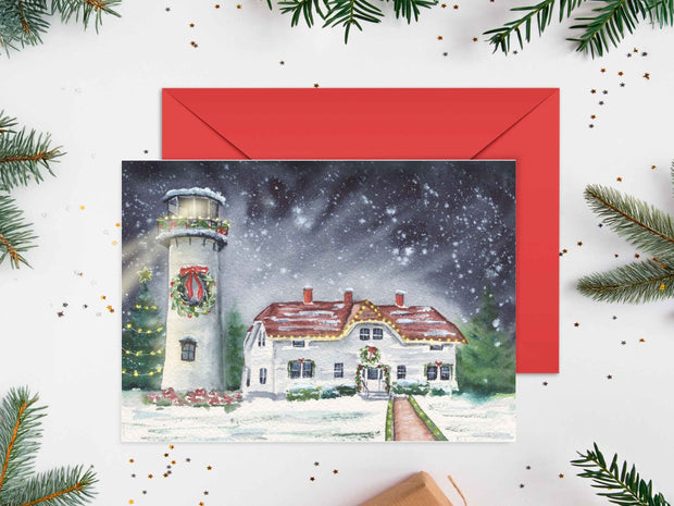 Chatham Light Christmas 5x7 Blank Christmas Greeting Card