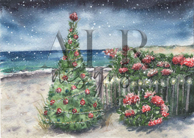 Christmas Beach Hydrangeas 5x7 Blank Christmas Greeting Card