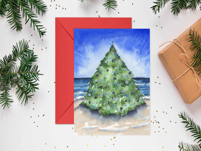 Blue Christmas Tree Blank Christmas Greeting Card