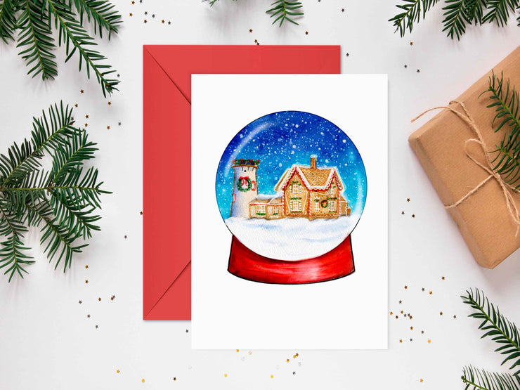 Lighthouse Snow globe 5x7 Blank Christmas Greeting Card