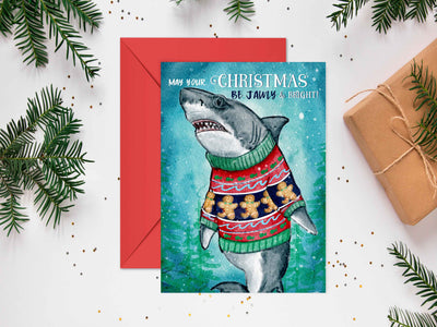 Jawly and Bright Shark Blank Christmas Greeting Card