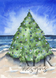 Blue Christmas Tree Blank Christmas Greeting Card