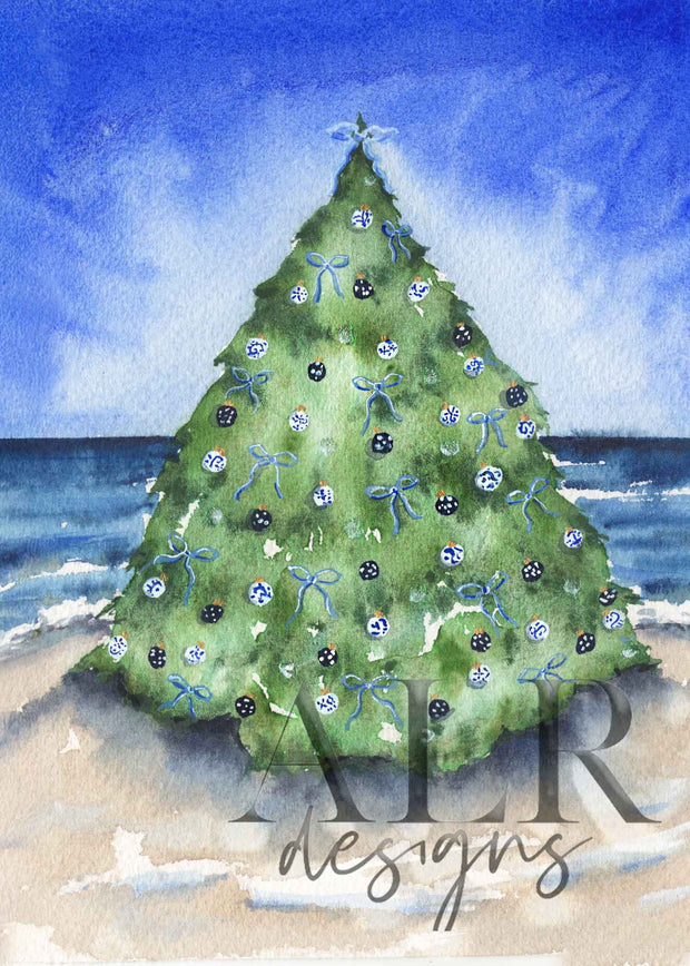 Blue Christmas Tree Blank Christmas Greeting Card