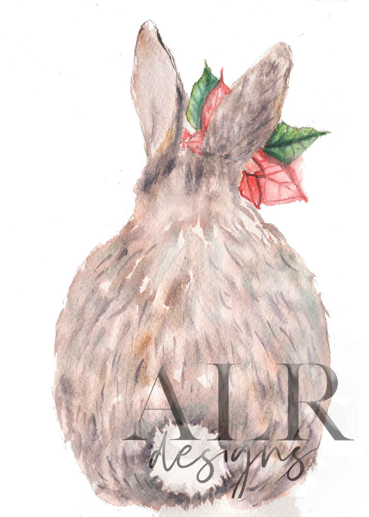 2024 Poinsettia Bunny 5x7 Blank Christmas Greeting Card