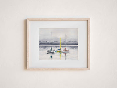 Foggy Harbor Boats 5x7 in or 8x10 Fine Art Print