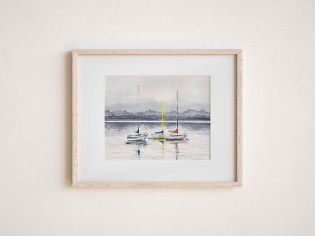 Foggy Harbor Boats 5x7 in or 8x10 Fine Art Print