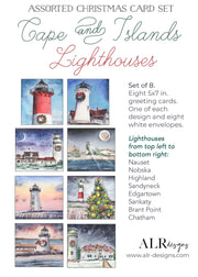 Cape and Islands Christmas Lighthouse Card Set 5 or 8