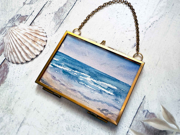 Pastel Waves Original Painting in Hanging Brass Frame