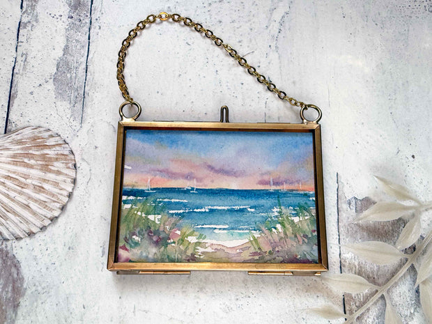 Seaside Serenity Original Painting in Hanging Brass Frame