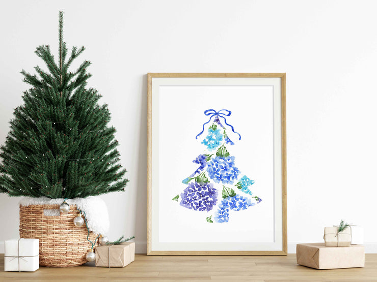 Christmas  Hydrangea Tree Blue  8x10 or 5x7 Fine Art Print