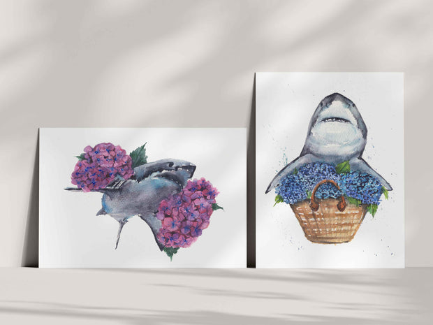 Hydrangea Sharks Assorted Notecard 6 Card Set