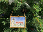 Chatham Light Christmas Original Painting in Hanging Brass Frame