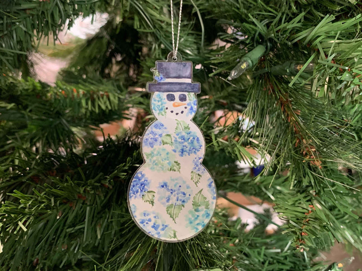 Hydrangea Snowman Acrylic Ornament