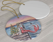 Mermaid Sunset Ceramic Christmas Ornament