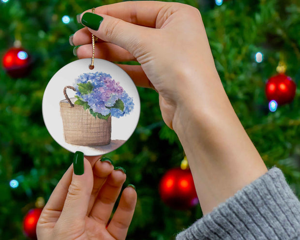 Hydrangea Bag Ceramic Christmas Ornament