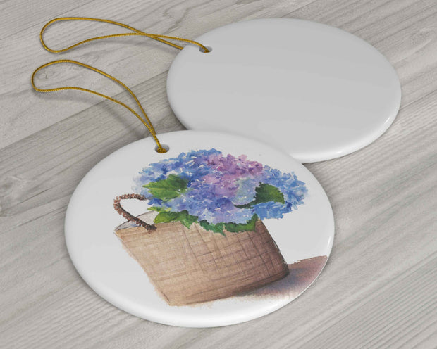 Hydrangea Bag Ceramic Christmas Ornament