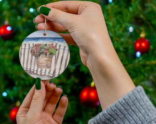 Christmas Hydrangea Basket Ceramic Christmas Ornament