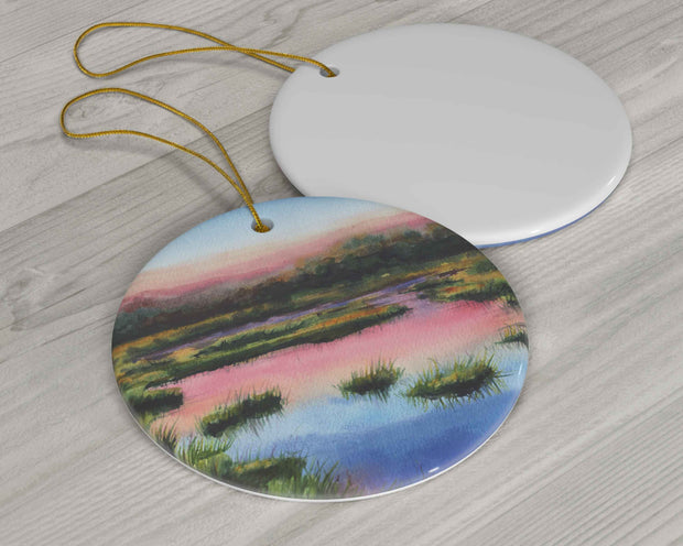 Sunset Marsh Ceramic Christmas Ornament