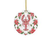 Lobster Poinsettia Ceramic Christmas Ornament