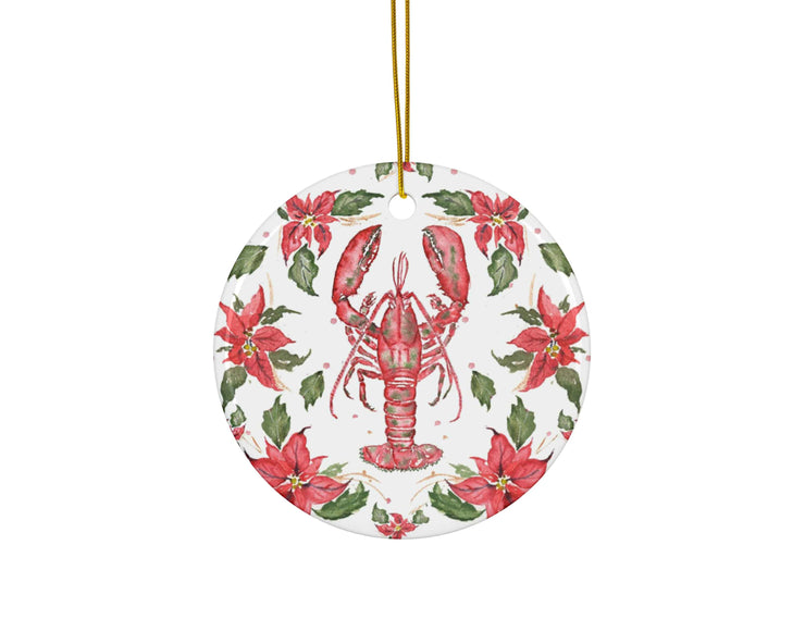 Lobster Poinsettia Ceramic Christmas Ornament