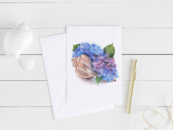 Hydrangea Seashell Blooms  5x7 Blank Greeting Card