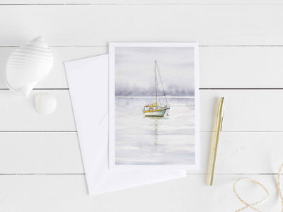 Yellow Boat  5x7 Blank Greeting Card