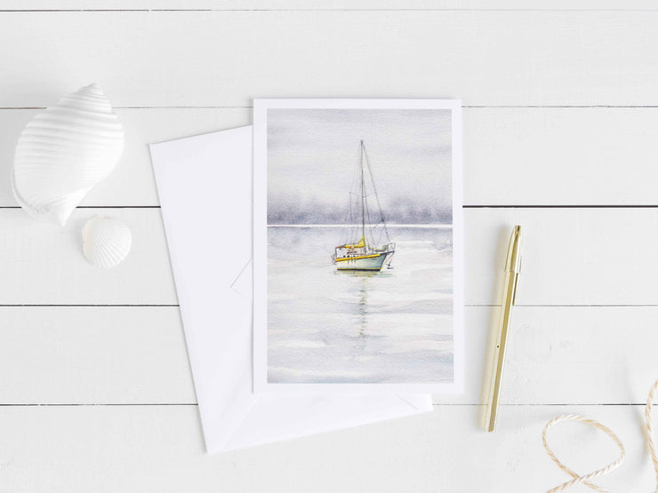 Yellow Boat  5x7 Blank Greeting Card