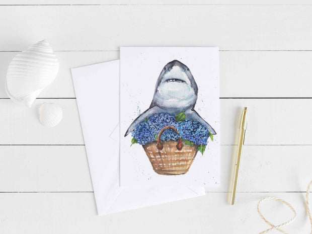 Shark Hydrangea Basket 5x7 Blank Greeting Card