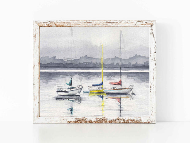 Foggy Harbor Boats 5x7 in or 8x10 Fine Art Print