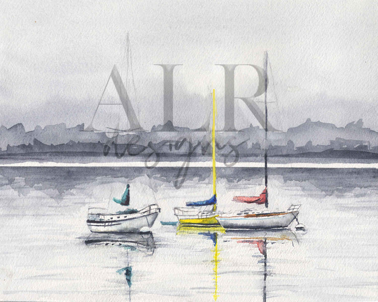 Foggy Harbor Boats 5x7 in or 8x10 Fine Art Print