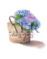 Summer Bag Hydrangea Blooms  5x7 Blank Greeting Card