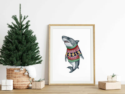 Christmas Sweater Shark 8x10 or 5x7 Fine Art Print