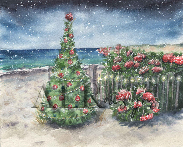 Red Hydrangea Beach Tree 8x10 or 5x7 Fine Art Print