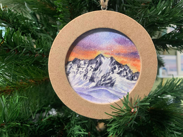 Hand-painted Watercolor "Winter Mountain" Ornament