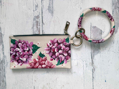 Pink Hydrangea Hand-Painted Wristlet