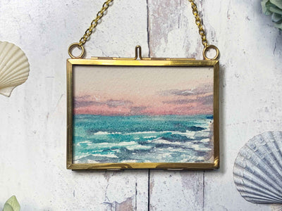 Sea foam Sparkles Painting in Hanging Brass Frame