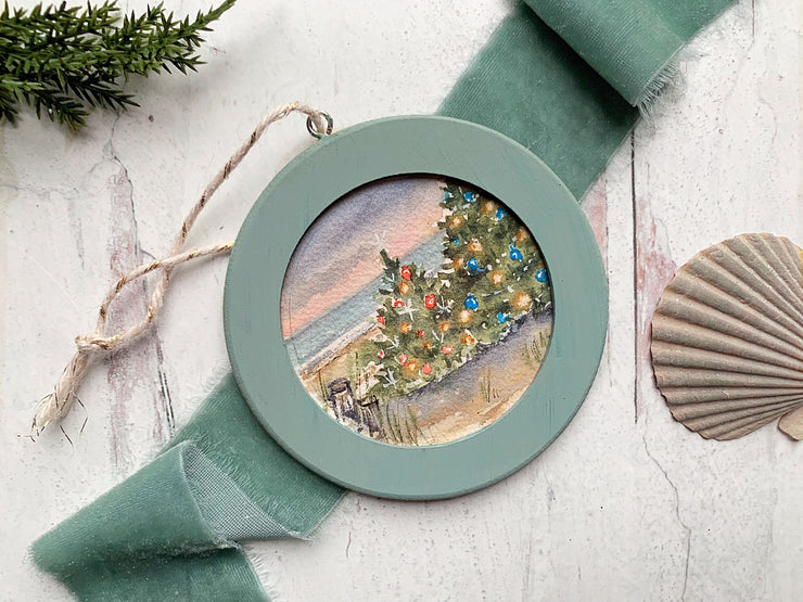 Hand-painted Watercolor "Coastal Christmas Trees" Ornament