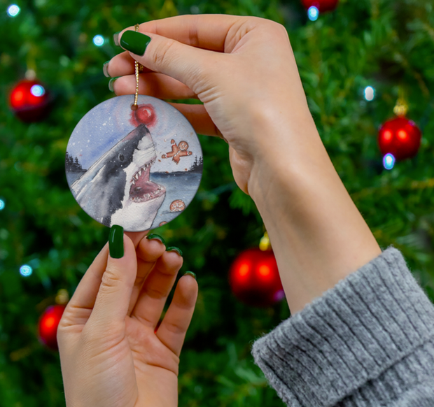 Rudolph Shark Ceramic Christmas Ornament