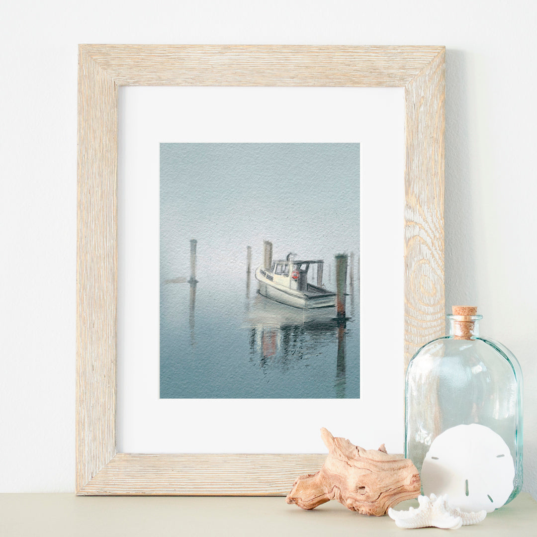 Sailboat in the harbor II, Black & White - top 8x10 print, 11x14 frame with mat