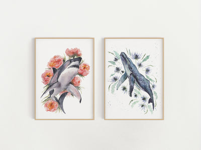 Christmas Mermaid & Whale 8x10 & 5x7 Fine Art Print – ALR Designs